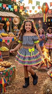 Conjunto Junino Banana Club Luxo Sofia Xadrez Preto