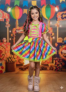 Conjunto Junino Banana Club Luxo Manu Rosa Neon