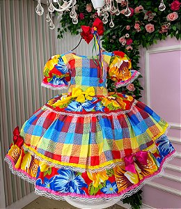 Vestido Junino Mimadine Luxo Caetana Colorido