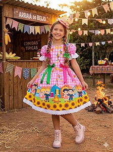 Vestido Marie Junino Luxo Arraia Do Sorriso Rosa