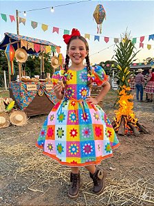 Vestido Marie Junino Luxo Quermesse Elegante Laranja