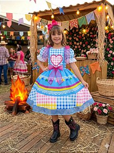 Vestido Marie Junino Luxo Quermesse do Amor Azul