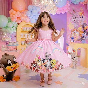 Vestido Ysa Kids Looney Tunes Baby Rosa