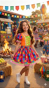 Conjunto Junino Banana Club Luxo Manu Laranja Neon