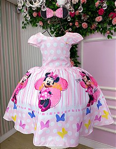 Vestido Infantil Temáticos Kids Minnie/Minie Rosa