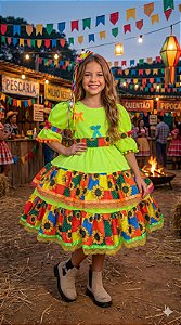 Vestido Junino Banana Club Luxo Roça Animada