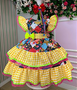Vestido Junino Banana Club Luxo Quadrilha da Diversão