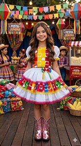 Conjunto Junino Banana Club Luxo Noiva/Noivinha Branco