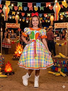 Vestido Marie Junino Luxo Dois Corações Laranja