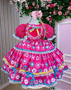 Vestido Bella Child Junino Caipira Luxo Bolinhas