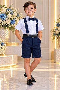 Conjunto Miss Cherry Meninos Social Shorts Ravi Azul Marinho