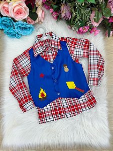 Camisa Junina Xadrez São João Colete Azul