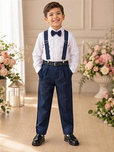 Conjunto Meninos Miss Cherry Leo Suspensorio Azul Petroleo