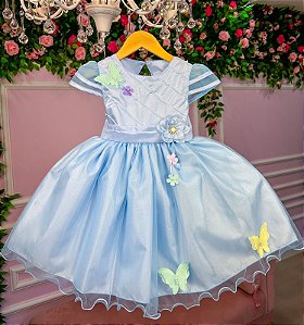 Vestido Marie Azul Bebe Jardim Encantado Flores