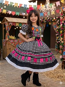 Vestido Marie Junino Luxo Arraia do Amor Preto