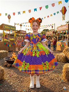 Vestido Marie Junino Luxo Arraia do Coração Roxo