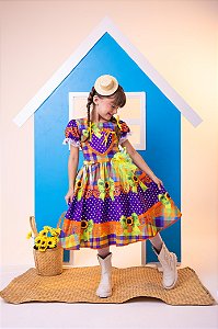 Vestido Marie Junino Luxo Arraia do Coração Roxo