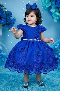 Vestido Marie Jardim Encantado Luxo Azul Royal