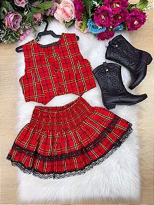 Conjunto Junino Miss Cherry Melissa Xadrez Vermelho