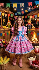 Vestido Bella Child Junino Quermesse Chique Rosa Bebe