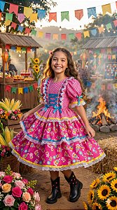 Vestido Bella Child Junino Quermesse Chique Pink