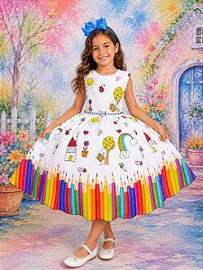 Vestido Marie Lapis Aquarela ABC Branco e Azul Royal