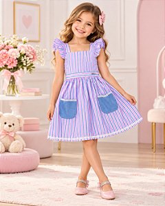 Vestido Banana Club Celine Lilas Listrado