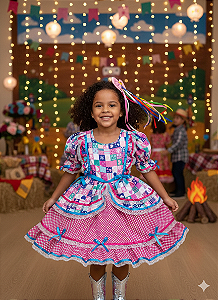 Vestido Bella Child Junino Celebração Caipira Pink