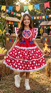 Vestido Bella Child Junino Quermesse do Coração Vermelho