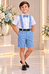 Conjunto Miss Cherry Meninos Social Shorts Ravi Azul Claro