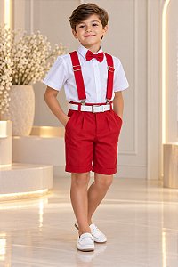 Conjunto Miss Cherry Meninos Social Shorts Ravi Vermelho