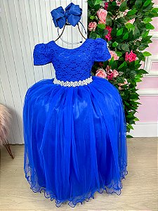 Vestido Enjoy Longo Laura Peito rendado Azul Royal