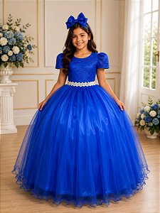 Vestido Enjoy Longo Laura Peito rendado Azul Royal