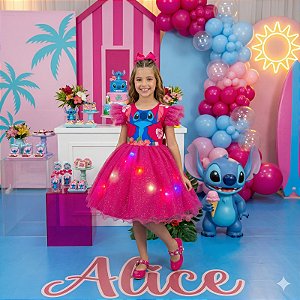 Vestido Tematicos Ysa Kids Lilo Stitch Pink com Led