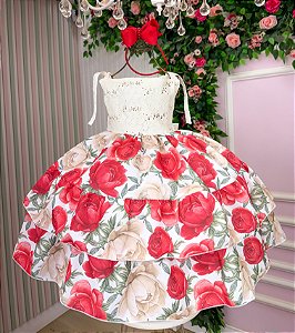 Vestido Giovanella Karine Off Florido Vermelho