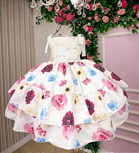 Vestido Giovanella Karine Off Florido Rosa