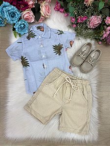 Conjunto Meninos Lucas Banana Club Shorts Camisa Azul Florida