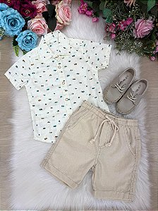 Conjunto Meninos Lucas Banana Club Shorts Linho Camisa Off