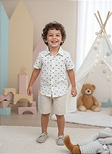 Conjunto Meninos Lucas Banana Club Shorts Linho Camisa Off