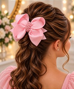 Laço Belli Bico de Pato Rosa Bebe Miolo de Perolas