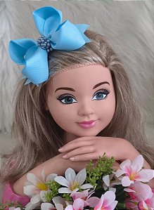 Laço Belli Bico de Pato Azul Bebe Miolo de Perolas