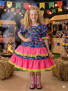 Vestido Junino Banana Club Luxo Bandeirinha do Amor