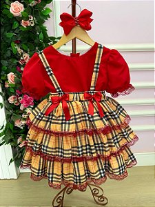 Conjunto Junino Banana Club Luxo Camisa Vermelha Encanto Caipira