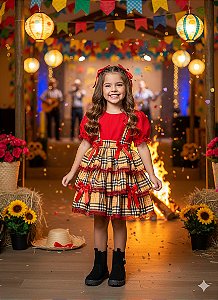 Conjunto Junino Banana Club Luxo Camisa Vermelha Encanto Caipira