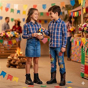 Camisa Junina Xadrez Zion Azul