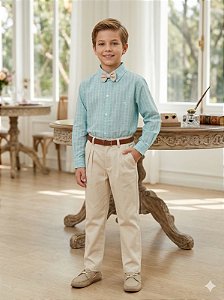 Conjunto Social Miss Cherry Henrique Verde Calça Bege