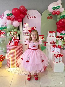 Vestido Mini Miss Cerejinha Rosa Bebe