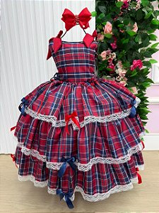 Vestido Marie Junino Luxo Xadrez Maria Clara
