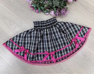 Saia Junina Adulta Xadrez Renda Pink