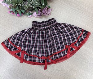 Saia Junina Adulta Xadrez Renda Vermelho